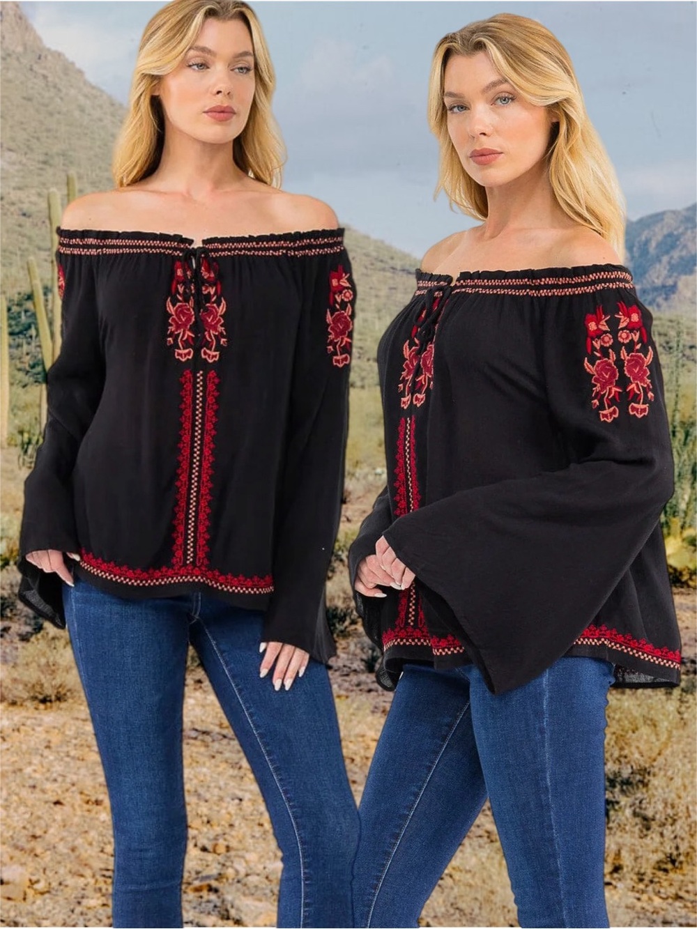 Talori | Road Trip Revival Peasant Tunic Black Embroidered Bohemian New Medium